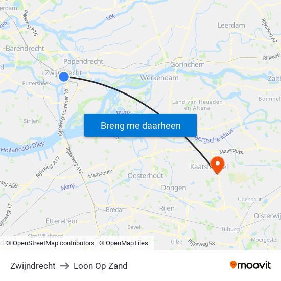 Zwijndrecht to Loon Op Zand map