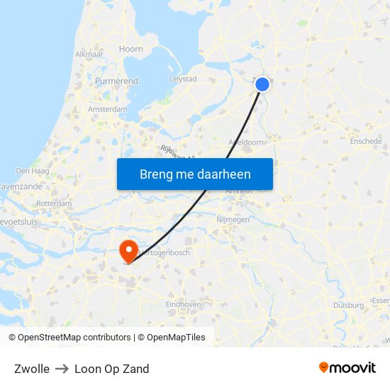 Zwolle to Loon Op Zand map