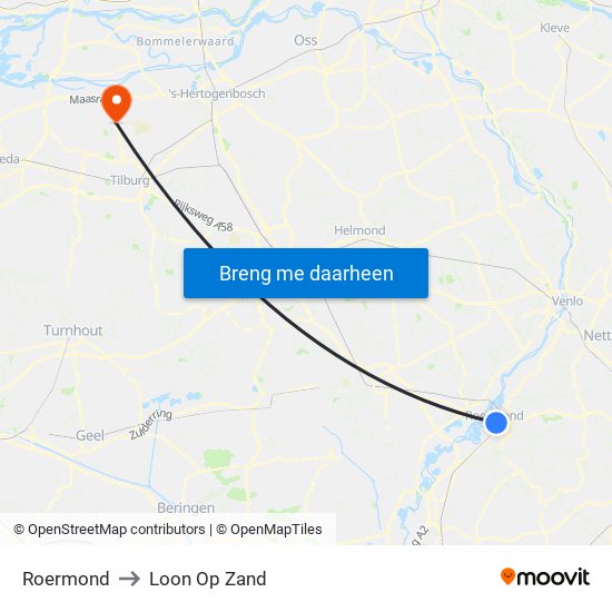 Roermond to Loon Op Zand map