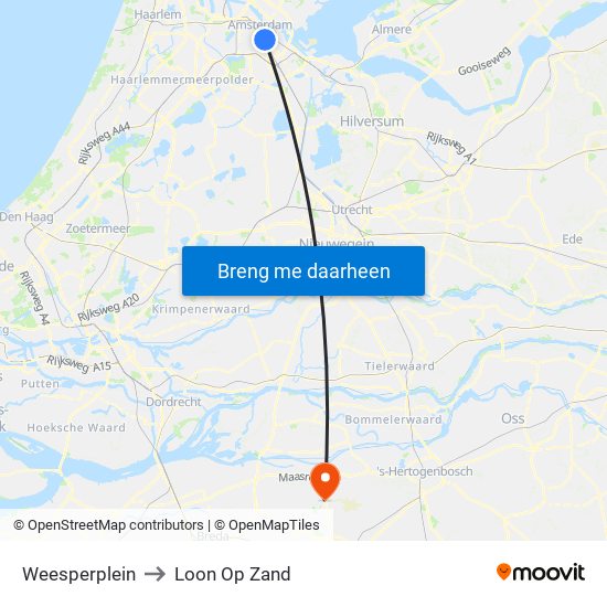 Weesperplein to Loon Op Zand map