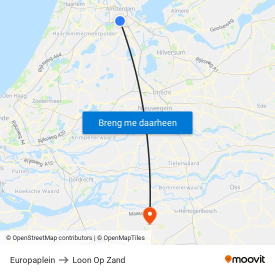 Europaplein to Loon Op Zand map