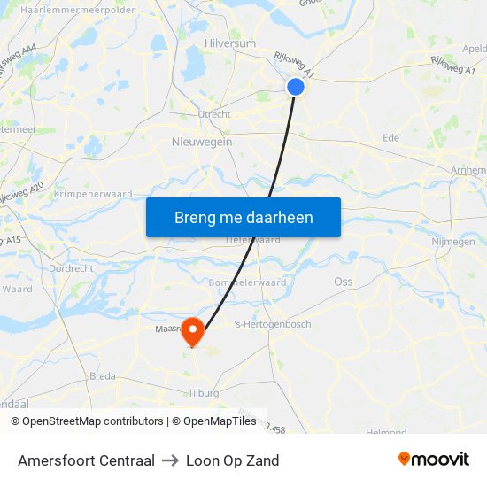 Amersfoort Centraal to Loon Op Zand map