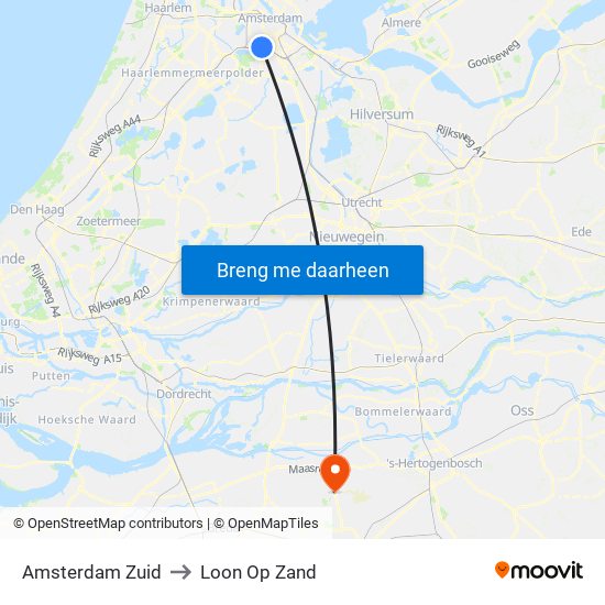 Amsterdam Zuid to Loon Op Zand map