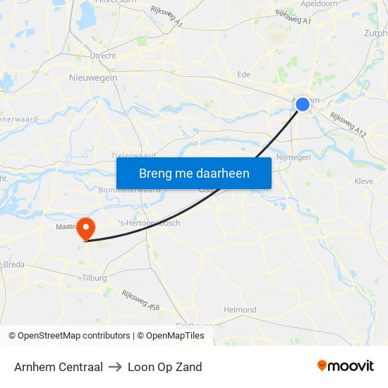 Arnhem Centraal to Loon Op Zand map