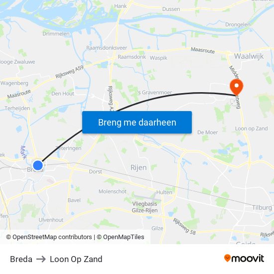 Breda to Loon Op Zand map