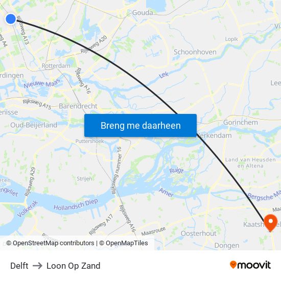Delft to Loon Op Zand map