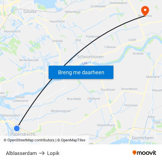 Alblasserdam to Lopik map