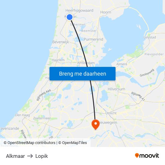 Alkmaar to Lopik map
