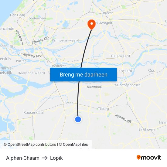 Alphen-Chaam to Lopik map