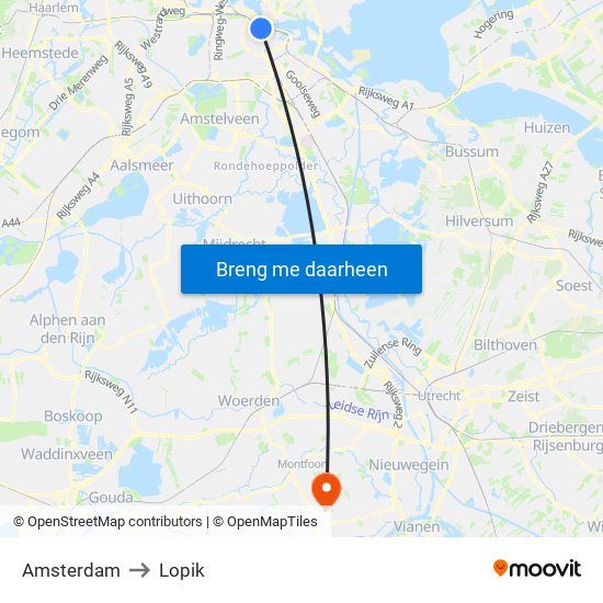 Amsterdam to Lopik map