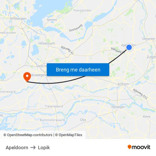 Apeldoorn to Lopik map