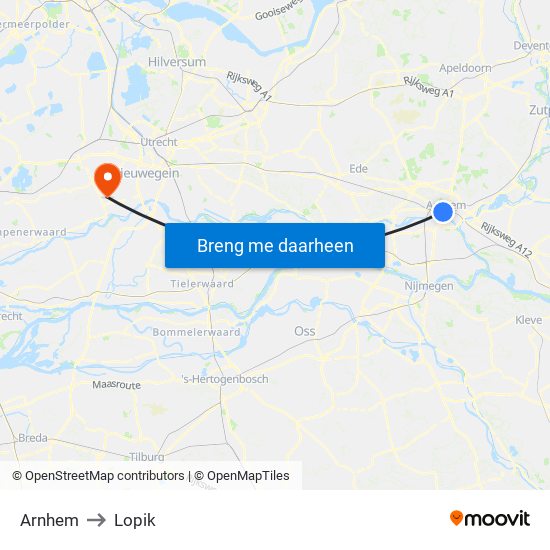 Arnhem to Lopik map