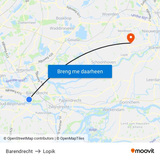 Barendrecht to Lopik map
