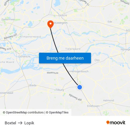 Boxtel to Lopik map