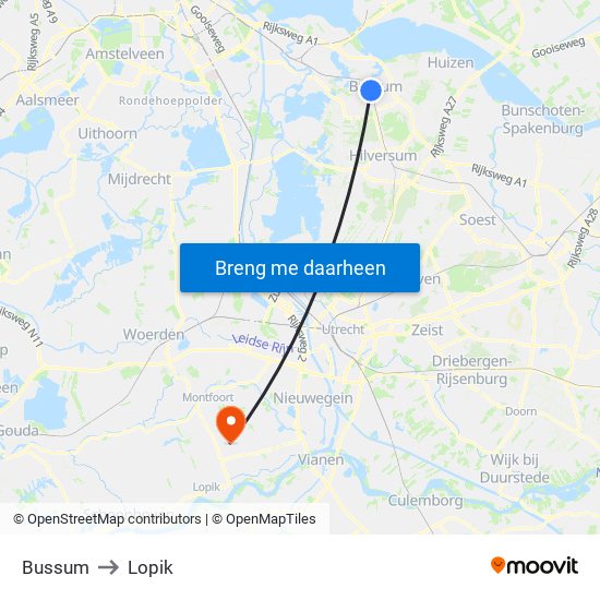 Bussum to Lopik map