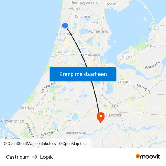 Castricum to Lopik map