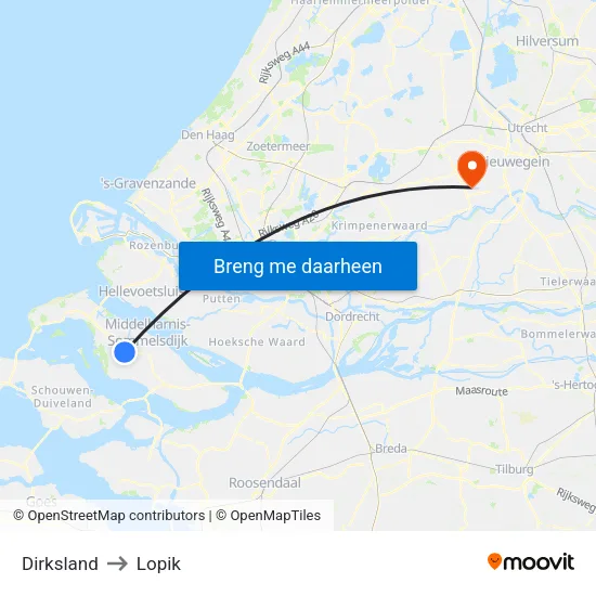 Dirksland to Lopik map