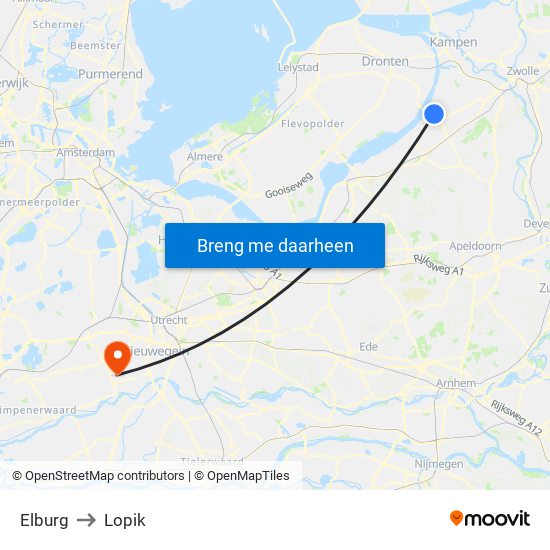 Elburg to Lopik map