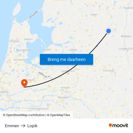 Emmen to Lopik map