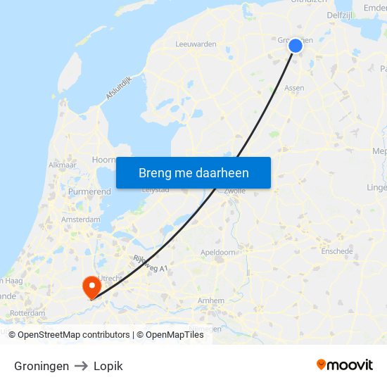 Groningen to Lopik map