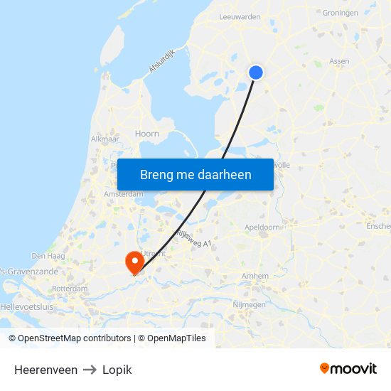 Heerenveen to Lopik map