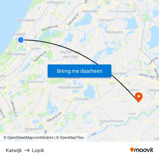 Katwijk to Lopik map