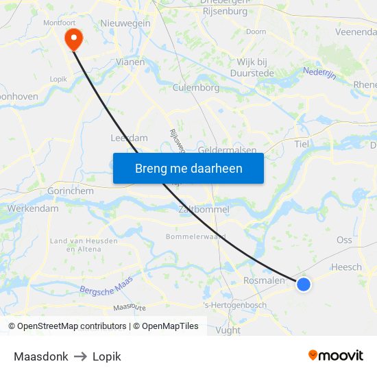 Maasdonk to Lopik map
