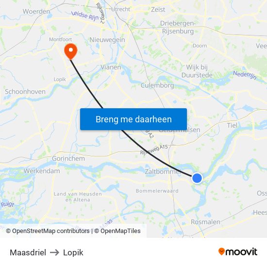 Maasdriel to Lopik map