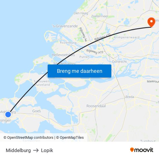Middelburg to Lopik map
