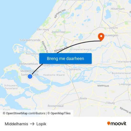 Middelharnis to Lopik map
