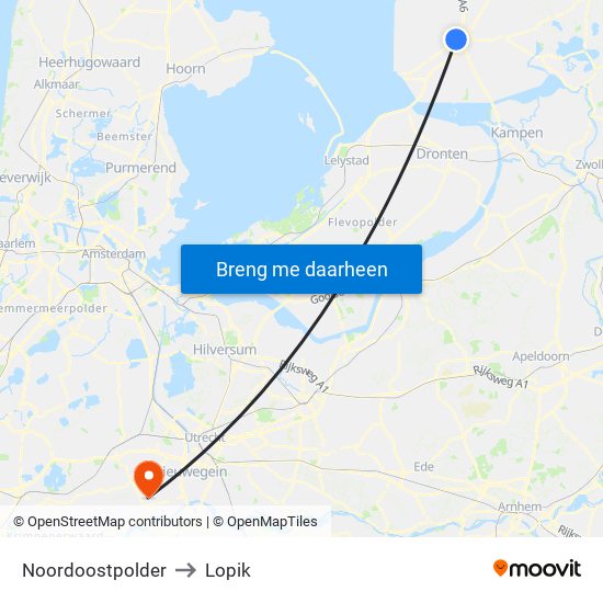 Noordoostpolder to Lopik map