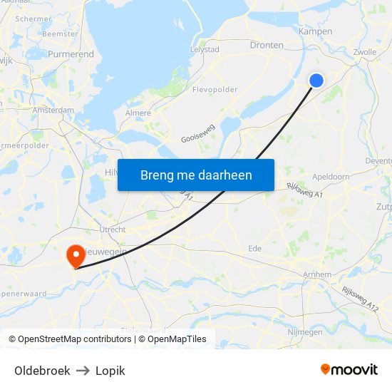 Oldebroek to Lopik map