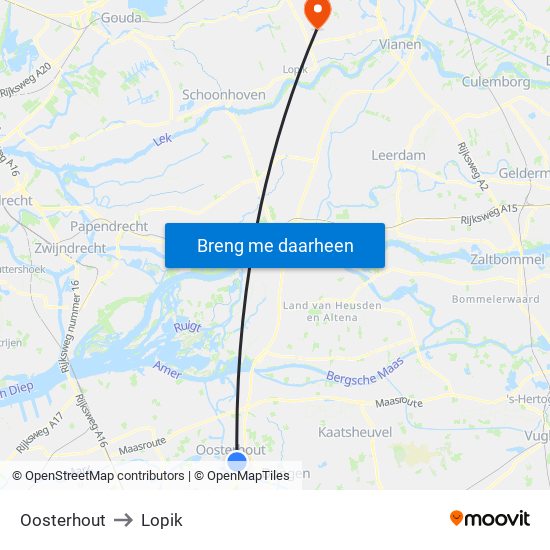 Oosterhout to Lopik map