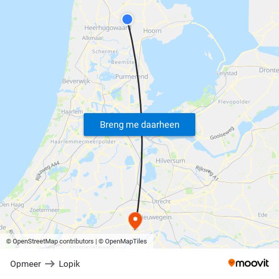 Opmeer to Lopik map