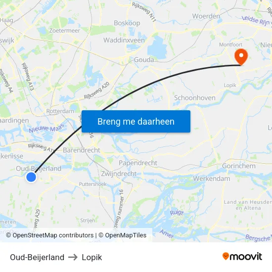 Oud-Beijerland to Lopik map