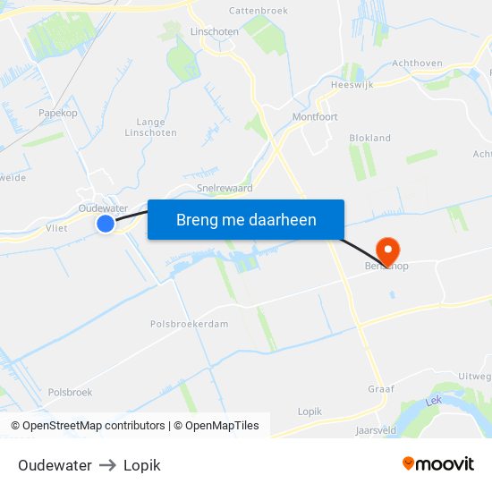 Oudewater to Lopik map