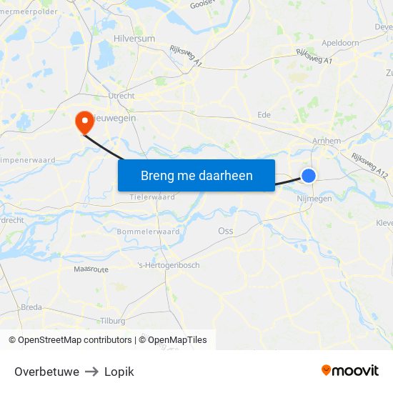 Overbetuwe to Lopik map