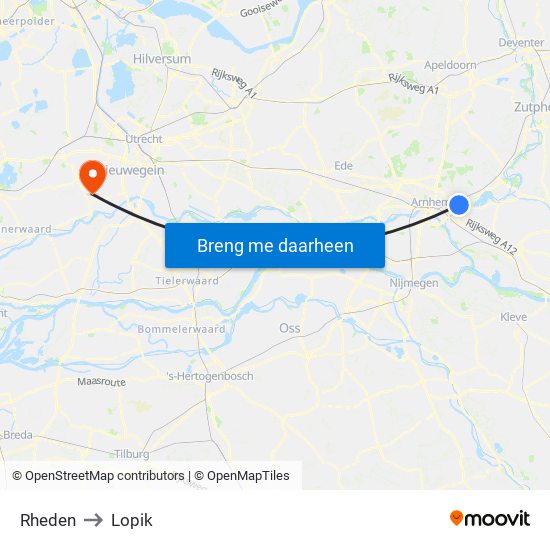 Rheden to Lopik map