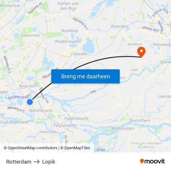 Rotterdam to Lopik map