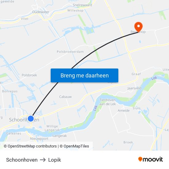 Schoonhoven to Lopik map