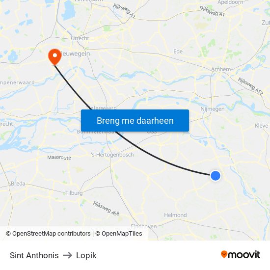 Sint Anthonis to Lopik map