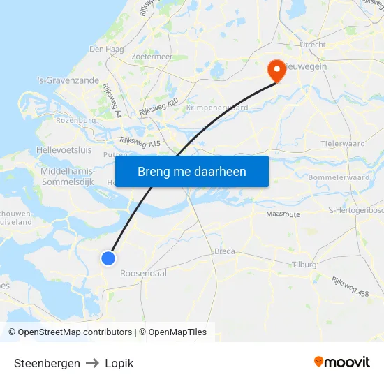Steenbergen to Lopik map