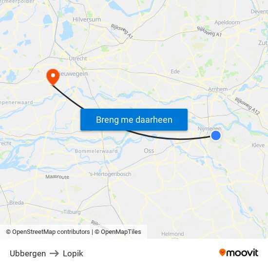 Ubbergen to Lopik map