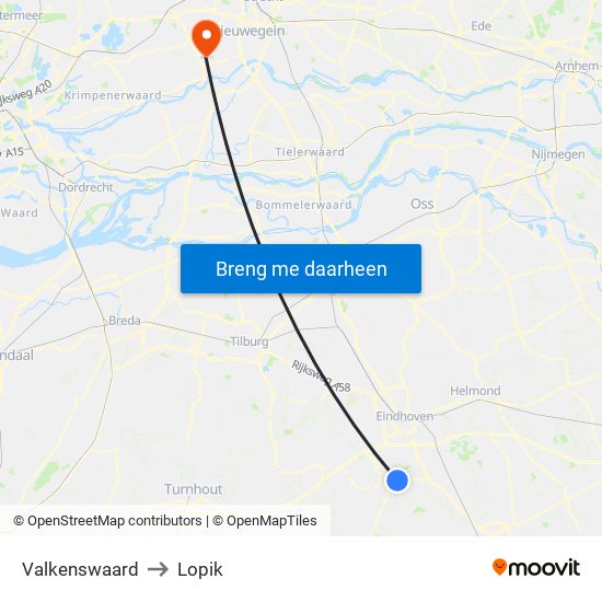 Valkenswaard to Lopik map