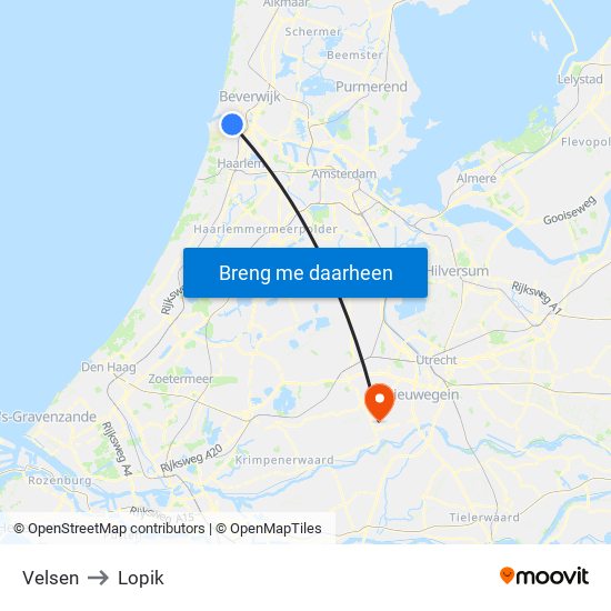 Velsen to Lopik map