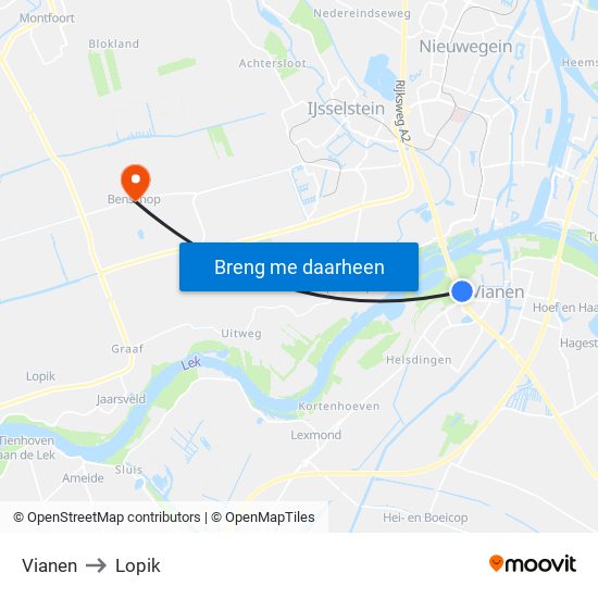 Vianen to Lopik map