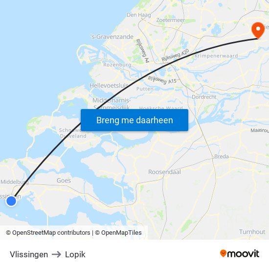 Vlissingen to Lopik map