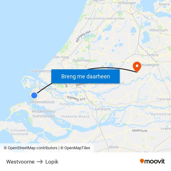 Westvoorne to Lopik map