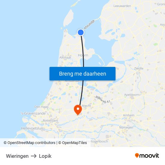 Wieringen to Lopik map