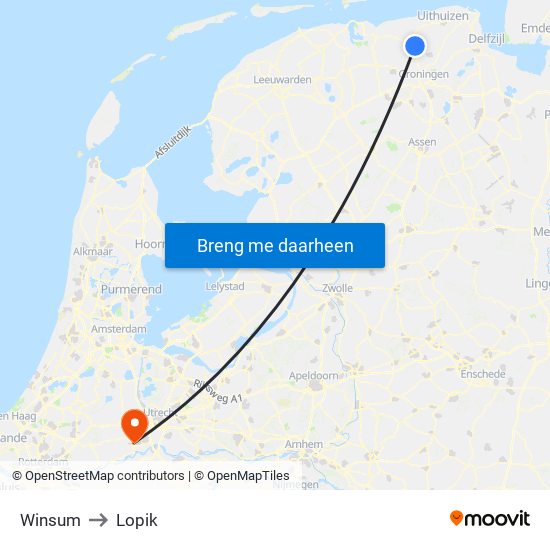 Winsum to Lopik map